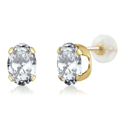 14K Yellow Gold 3.00 Ct Oval 7x5mm White Zirconia Stud Earrings - Image 1 of 3