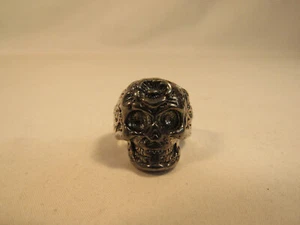 Vintage Biker Silvertone Skull Ring Size 8 Gothic Rocker G1 Estate Sale Find - Picture 1 of 6