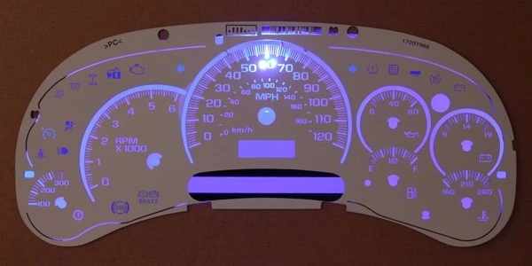 Chevy GMC Truck Overlay Cluster White Face 7 Gauge Temp Blue LED Kit 03 04 05  - Image 1 of 1