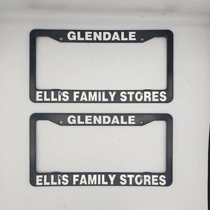 2x Glendale Ellis Family Stores Black Plastic License Plate Frame - Picture 1 of 3