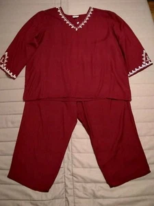 ULLA POPKEN Burgundy Wine sz 28 / 30 4X 2 piece Casual Boho Pants Suit Set n118 - Picture 1 of 11