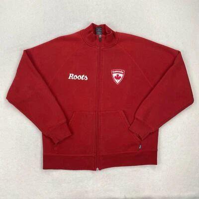 Chaqueta De Colección Roots Canada Talla Mediana Roja Polar Cremallera Bolsillos Bordados Foto 1 de 4