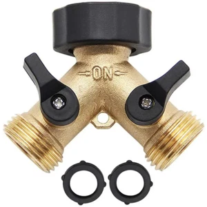 3/4" Solid Brass Double Two Way Tap Garden Connector Adaptor Hose Splitter - Picture 1 of 5