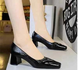 Zapatos Decolte 5 Cm Negros Brillantes Elegantes Cómodos De Piel Sintética 23466 - Imagen 1 de 2