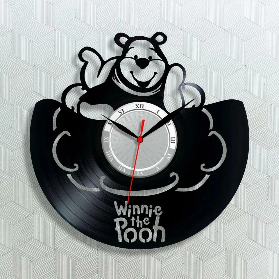 Reloj de pared Winnie the Pooh disco vinilo decoración del hogar hecho a mano diseño del hogar niños Foto 1 de 1