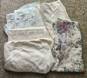Vintage 5 Piece Tablecloth Lot Lenox Round Rectangle Butterfly Floral Cream - Picture 1 of 12