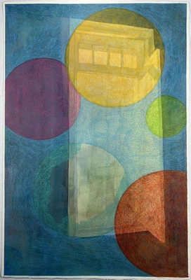 Mixed Media Painting Floating Door & Spheres In Space 22x15” Surreal Folk Art - Image 1 of 4