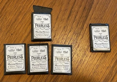 Máquina de coser vintage Peerless Trademark Cold Swaged agujas Singer 15 X 1 Foto 1 de 4