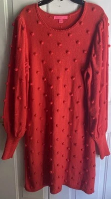 Lily Pulitzer Womens Cotton Blend Long Sleeve Pom Pom Sweater Dress Red Size XL - Image 1 of 4