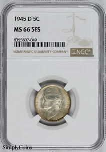 1945-D Jefferson Nickel NGC MS66 5FS FULL STEPS FS SILVER WAR GEM BU - Picture 1 of 2