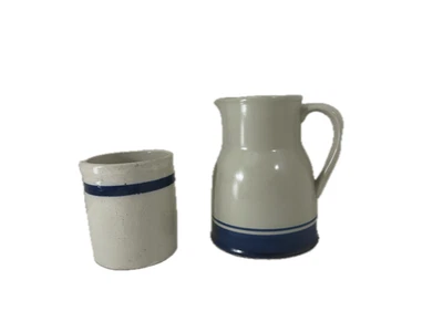 Antique Blue Band Stoneware 8"Pitcher & 5" Crock – 2-Piece Set - Image 1 of 4