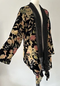 Dreamkeeper Black Gold Pink Devore Velvet Long Kimono Cardigan Jacket PLUS - Picture 1 of 22