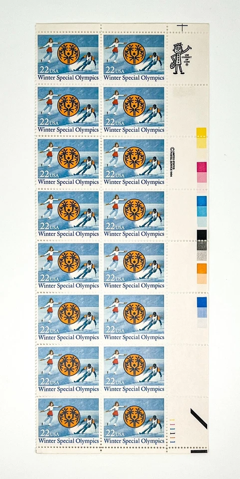 US 1984 SCOTT #2142 WINTER SPECIAL OLYMPICS 22C PLATE BLOCK OF 16 STAMPS-MNH OG - Image 1 of 2
