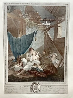 P.A.Bauduin- Les Soins Tardifs- Estampe Couleurs, gravure par Nicolas Delaunay - Photo 1/3