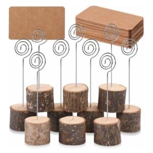 Wood Place Card Holders with Swirl Wire Wooden Bark Memo Holder Stand Card