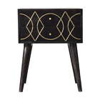 Ash Black Bedside Table Wooden Brass Inlay Solid Mango Wood Storage Nightstand
