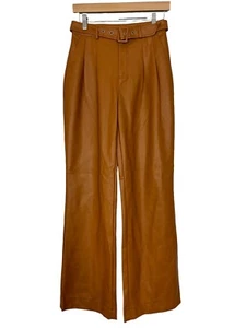 NEW 7 For All Mankind Vegan Leather Wide Leg Pleated Pants Sz S Cognac Women’s - Picture 1 of 12