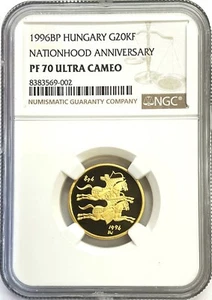 1996 GOLD HUNGARY 20000 FORINT HUNGARIAN NATIONHOOD COIN NGC PROOF 70 UC - Picture 1 of 2