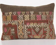 VINTAGE PILLOW COVERS TURKISH WOOL RECTANGLE HAND WOVEN KILIM AREA RUGS  24"x16"
