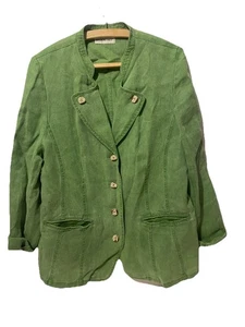 Leichte Jacke Damen Gr 46 Lodenfrey Grün 10% Leinen Hornknöpfe Landhaus - Picture 1 of 6
