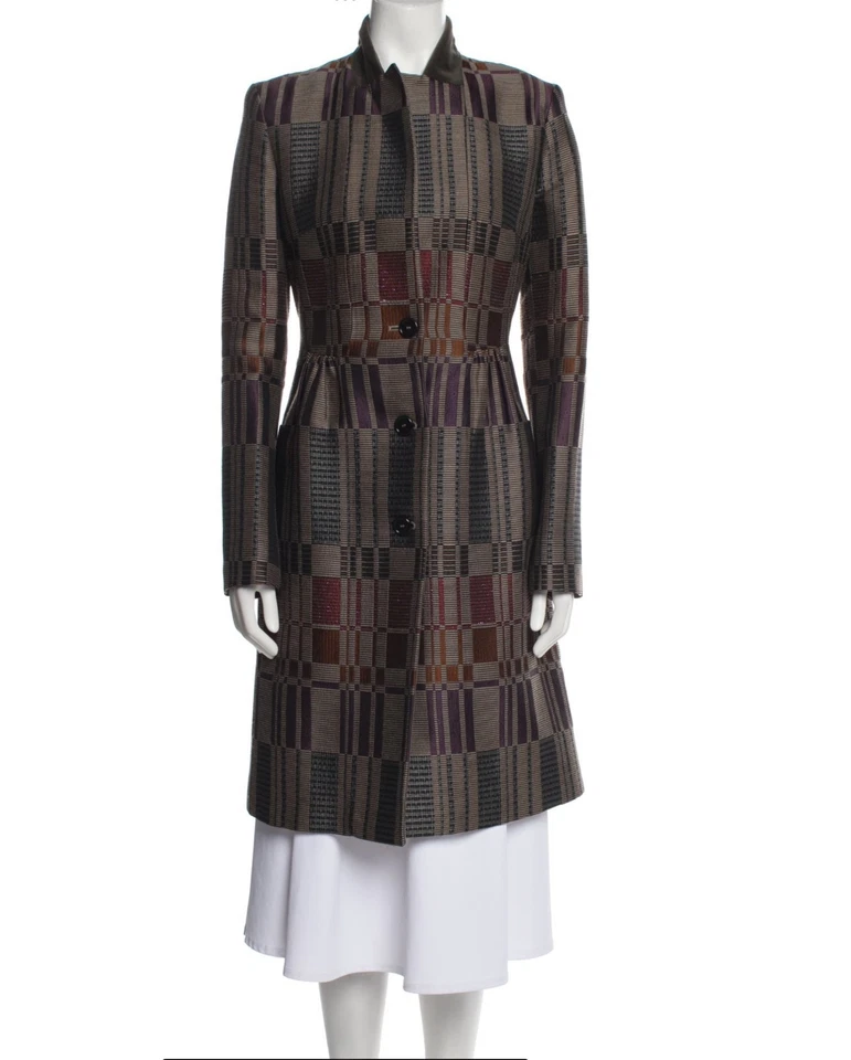 Abrigo largo para mujer Etro Milano mezcla de lana jacquard estampado geométrico Italia Foto 1 de 4