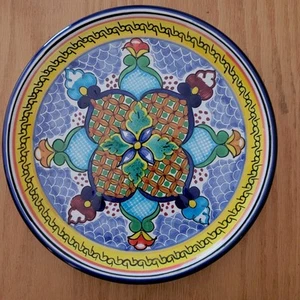 Assiette déco 8" HERNANDEZ PEU : MEXIQUE Peubla TALAVERA décoration murale colorée - Photo 1/6