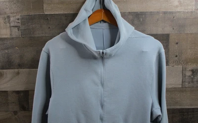 Sudadera con Capucha Lululemon Para Hombre Mediana Azul Gris Cremallera Completa Tejido Gofre Bolsillos Canguro Foto 1 de 4