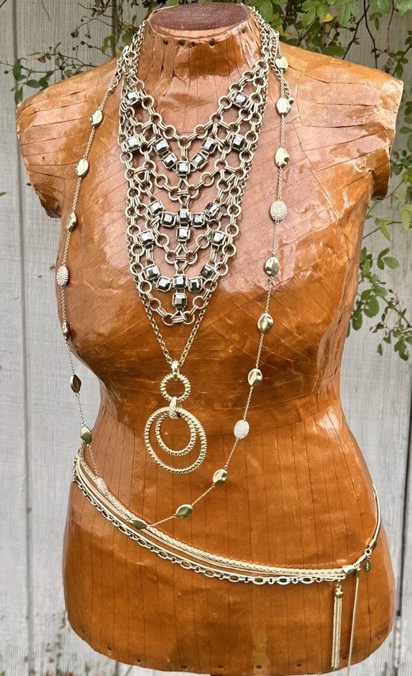 Chico  Lot of 3 Goldstone Layering Chain Necklaces  1 Belt 4 Pairs of Earrings - Image 1 of 4