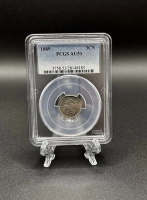 Tres centavos de níquel 1889, baja acuñación - edición del año final graduación profesional AU53 Foto 1 de 2