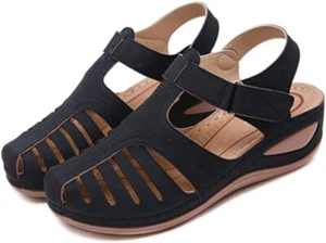 Women Orthopedic Comfy Closed Toe Sandals Summer Flat Shoes Black Size 7/38 NIB - Picture 1 of 9