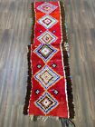Moroccan Handmade Rug Vintage 2'6X11'2 Geometric Berber Red Brown Cotton Carpet