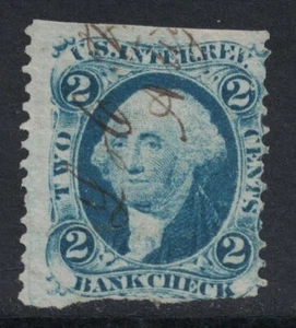 Scott R5b- Used, Part Perf- 2c Bank Check, Blue- First Issue, Internal Revenue - Picture 1 of 2