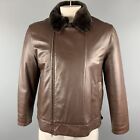 Schiatti & Co. L / It 52 Brown Leather Beaver Lining Fur Collar Jacket