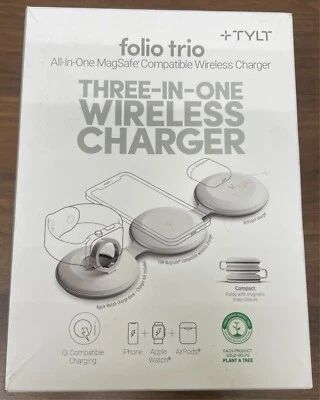 TYLT Folio Trio 3 In 1 MagSafe Compatible 15W White 3 Platform Wireless Charger - Image 1 of 2