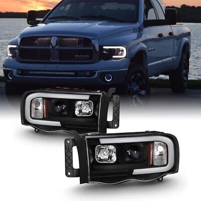For 2002-2005 Dodge Ram Black LED Tube Projector Headlights Pair Set - Image 1 of 4