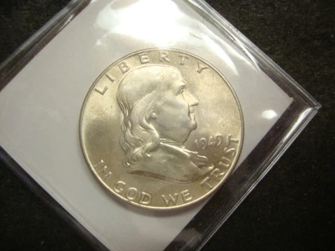 1949 GEM BU FBL Franklin Half Dollar “Full Bell Lines” BU Silver SLC Cover