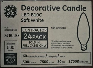 GE LED 60 Watt EQ B10c Soft White Candle Light Bulb (24 Pack) - New - Picture 1 of 4