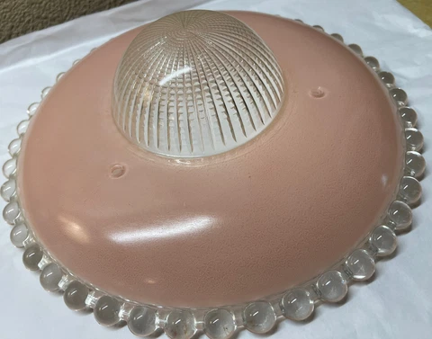 Vintg Deco Frosted Pink Glass Light Shade 3 Hole Chain Ceiling Fixtures 11 3/8” Cover