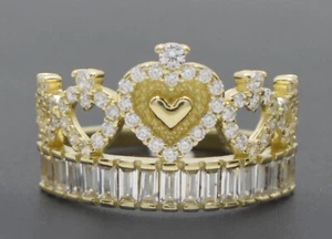 Real 10k Yellow Solid Gold Hearts Crown Ring Womens 13.1mm 3gr all sizes - Picture 1 of 4