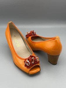 Miss Clair Damen Pumps High Heels Gr.39 orange mit Blumen Akzenten Blockabsatz - Bild 1 von 8