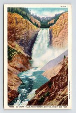 Great Falls Yellowstone Canyon Linen Postcard PM Yellowstone Park WY Cancel WOB