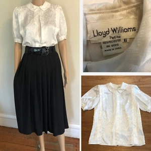 vtg Back Button Blouse 6P Jacquard Satin Romantic Cottage Blouson Lloyd Williams - Picture 1 of 20