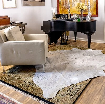 Nueva alfombra metálica de cuero de vaca plateada brillante piel de vaca tamaño 5x7 pies envío gratuito Foto 1 de 4