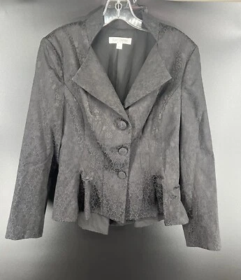 Blazer Chaqueta Peplum Kay Unger New York Negro Satinado Jacquard Patrón Paisley 10 Foto 1 de 4