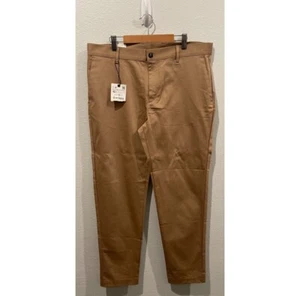 Pantalones de algodón de tiro medio marrón ZARA talla 32 - Imagen 1 de 3