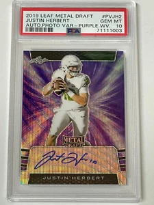 2019 2020 Leaf Metal Draft PURPLE WAVE Prizm JUSTIN HERBERT RC AUTO # /15 PSA 10 - Picture 1 of 6