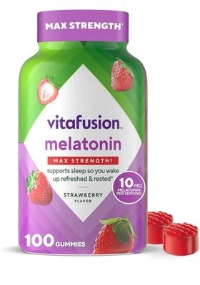 Vitafusion Max Strength Melatonin Gummies, 100ct 10 Mg Sleep Supplement - Image 1 of 3