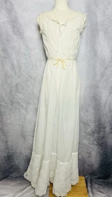 Antique Vintage Edwardian Fancy Cotton Lace Full Length Slip Nightgown Lingerie - Image 1 of 4