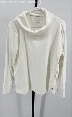 Suéter Calvin Klein Para Mujer Blanco Acogedor Cuello Capucha Poliéster Talla Pequeña Foto 1 de 4