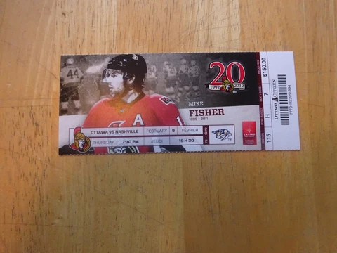 Chris Phillips 1000th NHL Game Ticket Ottawa Senators (No International Shipping Cover